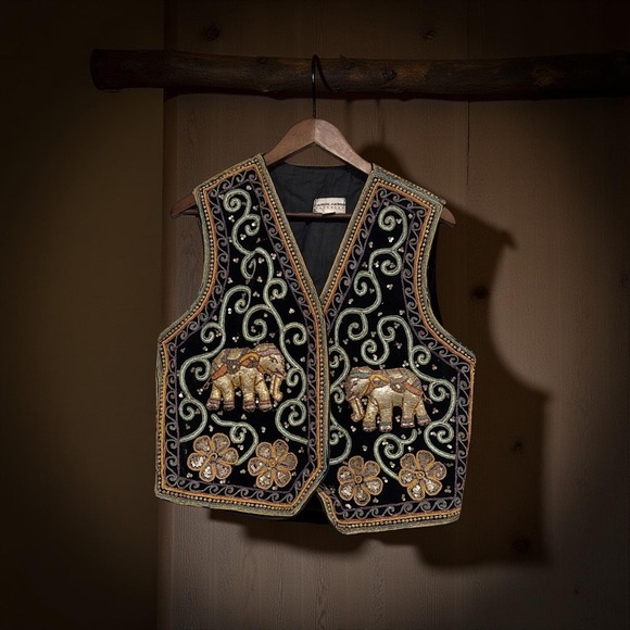 Carol Horn Tops - Ornate Black and Gold Embroidered Vest